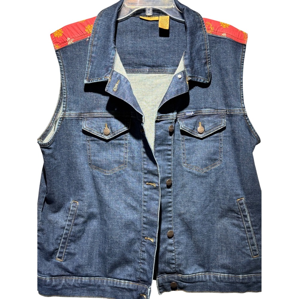Wrangler Denim Vest Sleeveless Jean Jacket Red Paisley Accents XL‎
